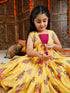 Girl's' Yellow And Pink Ethnic Kurta Pant Set